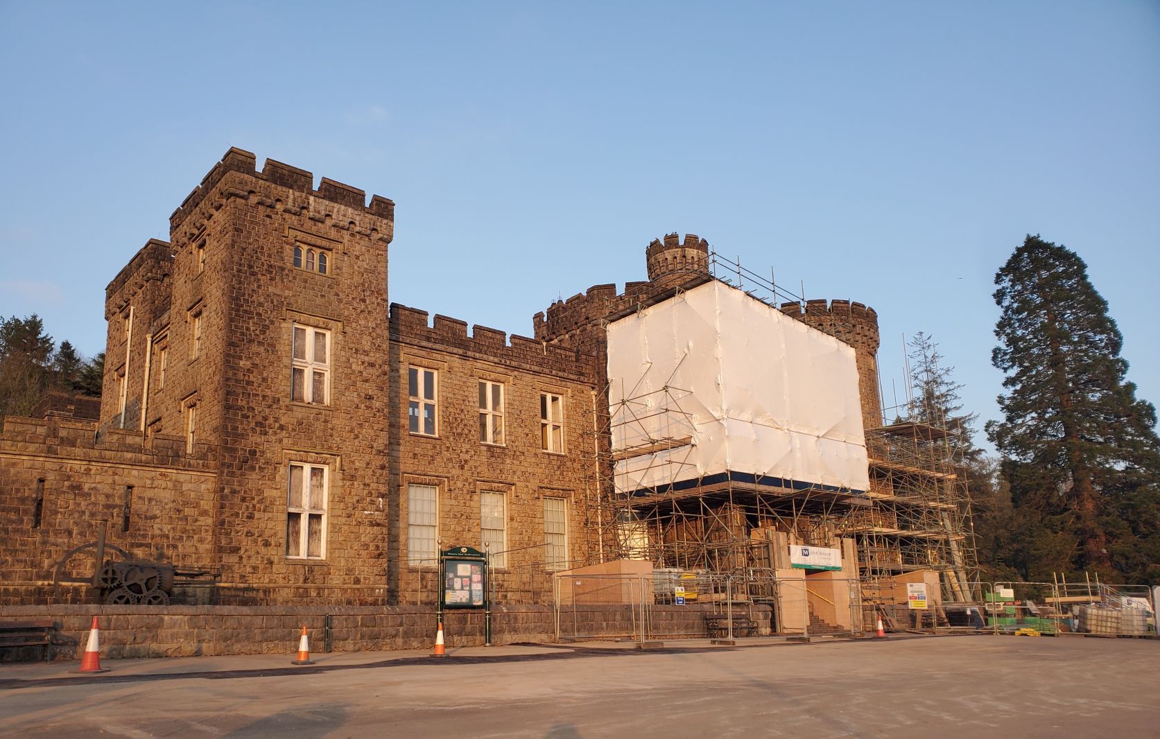 Cyfarthfa Castle with scaffolding around the main entrance.jpg